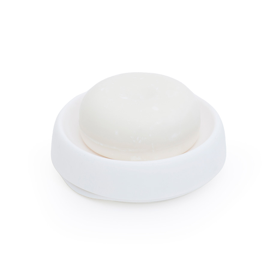 Silicone Soap Saver Flow PLUS. Round. Hidden runoff spout - White. 12x3,5 cm. Silicone - 3