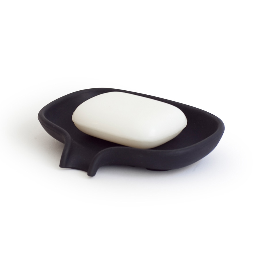 Soap dish with draining spout - Black. 13,5x10,5x2,5 cm. Silicone