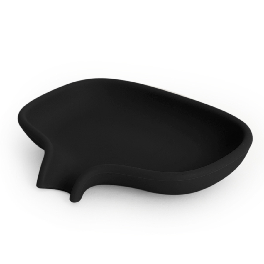 Silicone Soap Saver Dish with Draining Spout Black