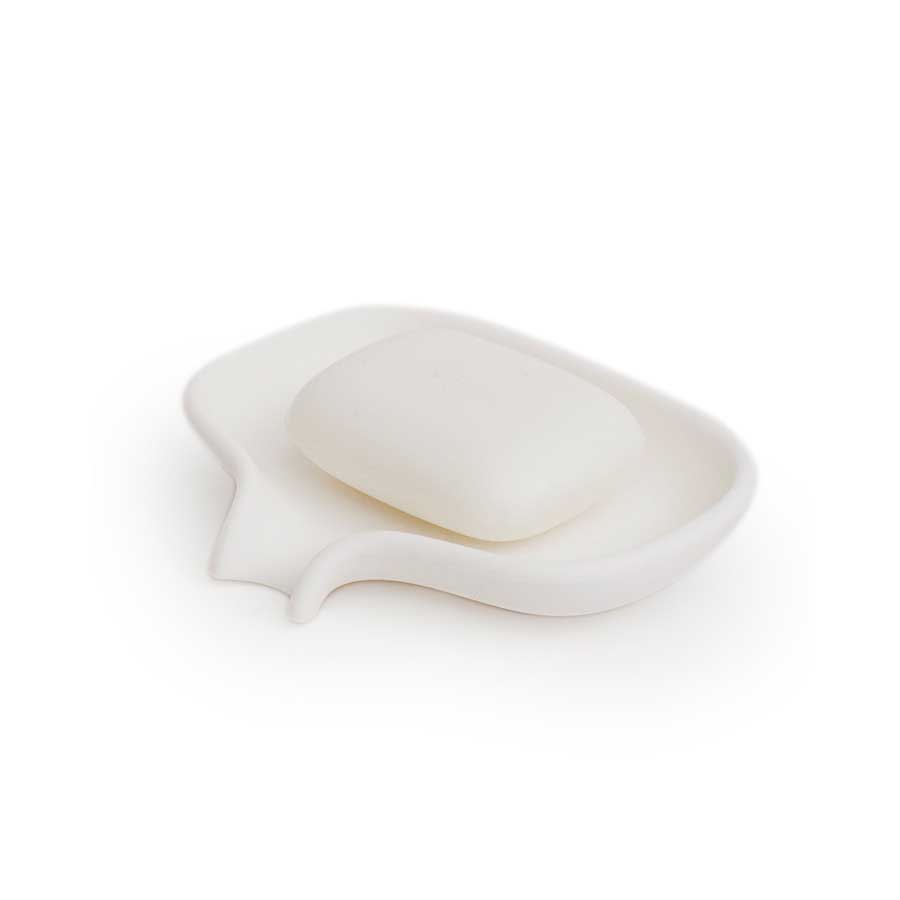Soap dish with draining spout - White. 13,5x10,5x2,5 cm. Silicone - 1