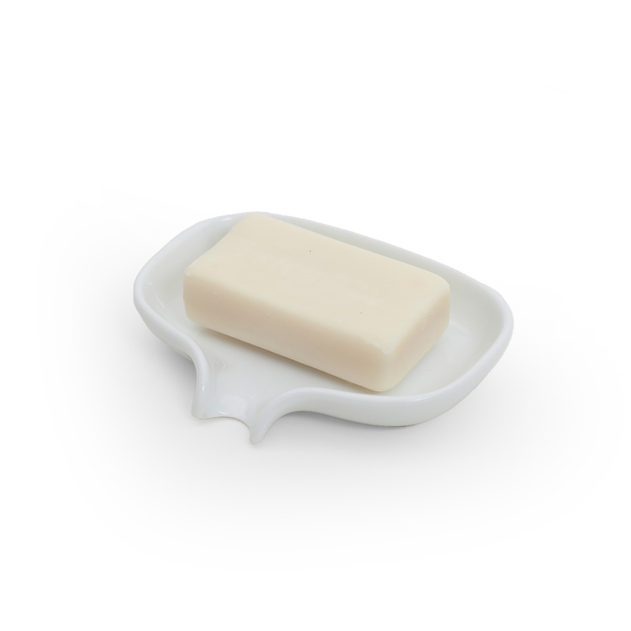 Porcelain Soap Saver Dish with Draining Spout White