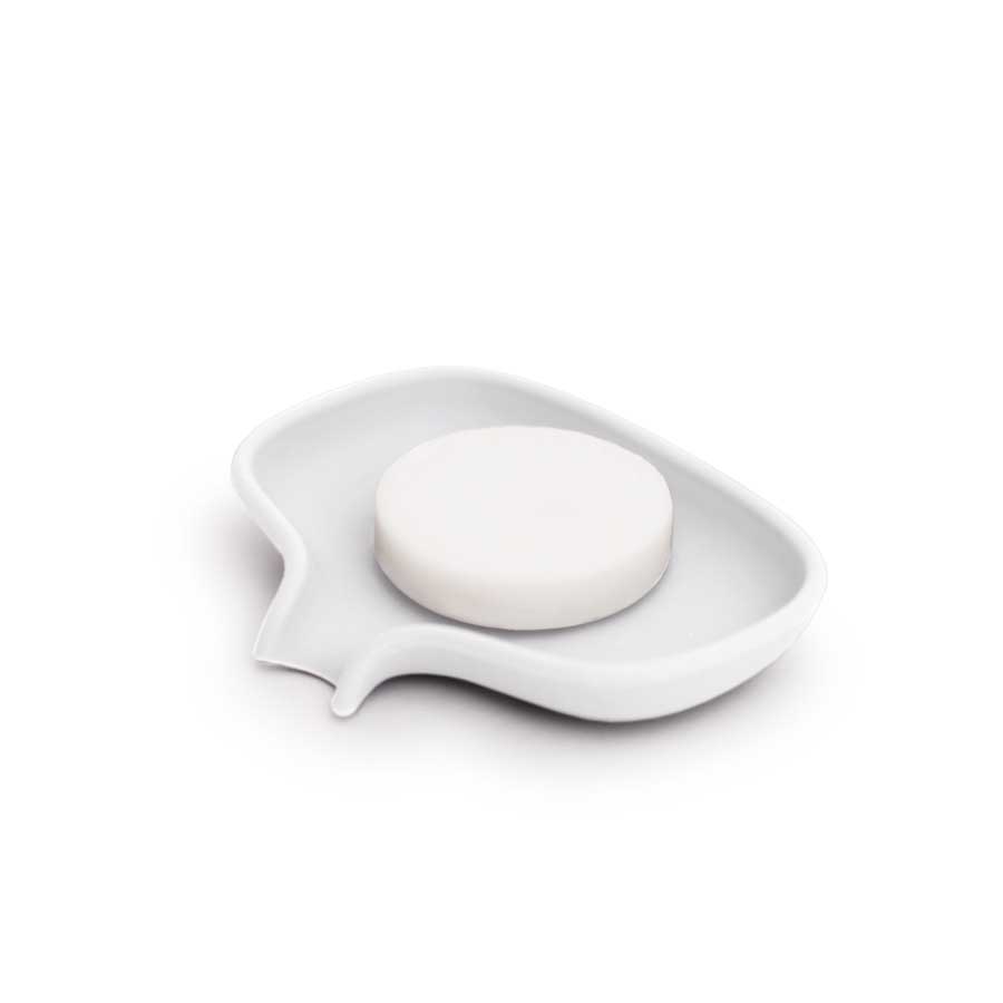 Silicone Soap Saver Dish with Draining Spout, SMALL White