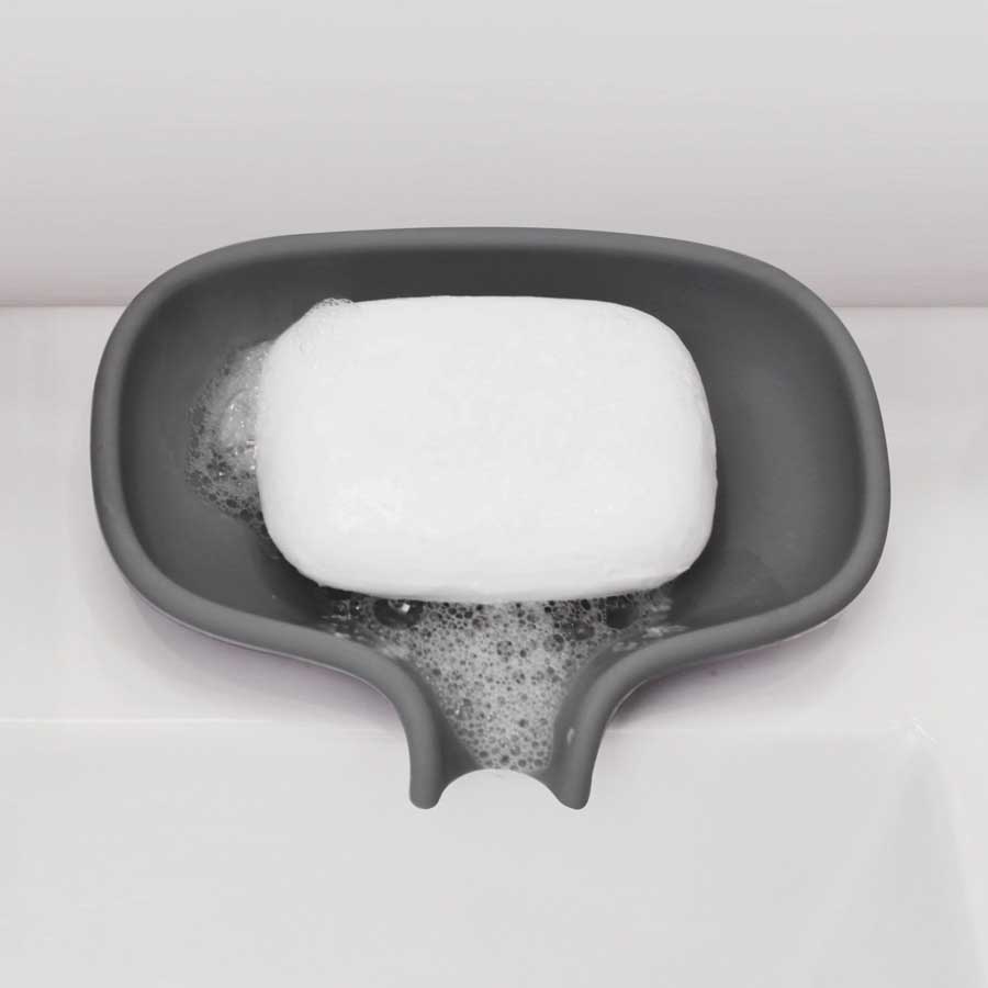 Soap dish with draining spout - Graphite Gray. 13,5x10,5x2,5 cm. Silicone - 4