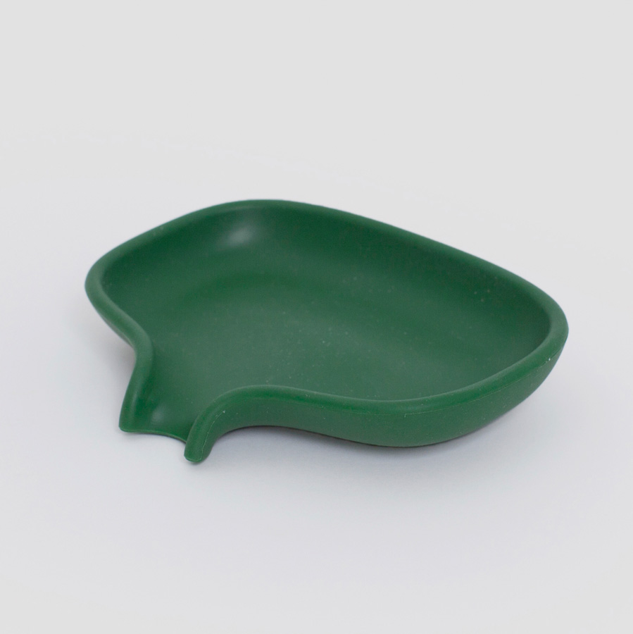 Soap dish with draining spout - Dark Green. 13,5x10,5x2,5 cm. Silicone - 1