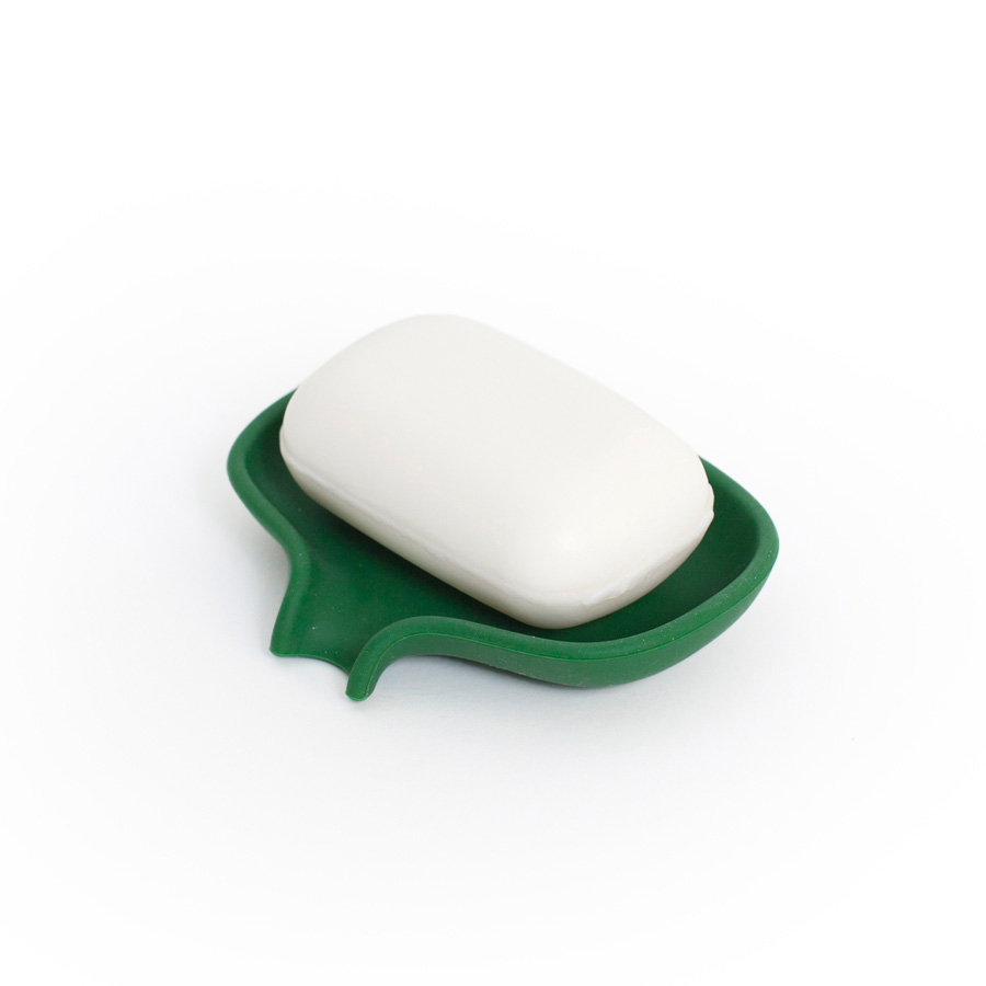 Soap dish with draining spout. SMALL - Dark Green. 10,8x8,5x2 cm. Silicone
