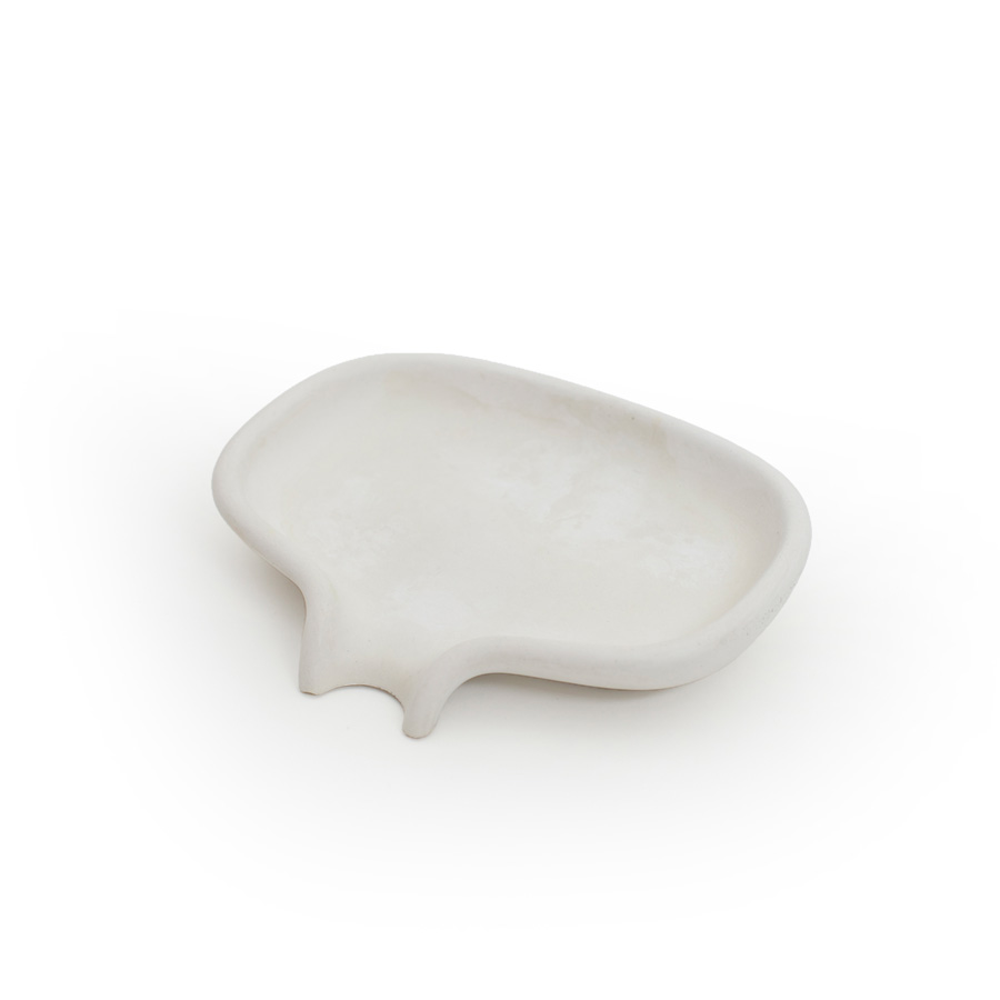 Handmade Concrete Soap Saver Dish with Draining Spout. Natural Cork Feet. White. Concrete