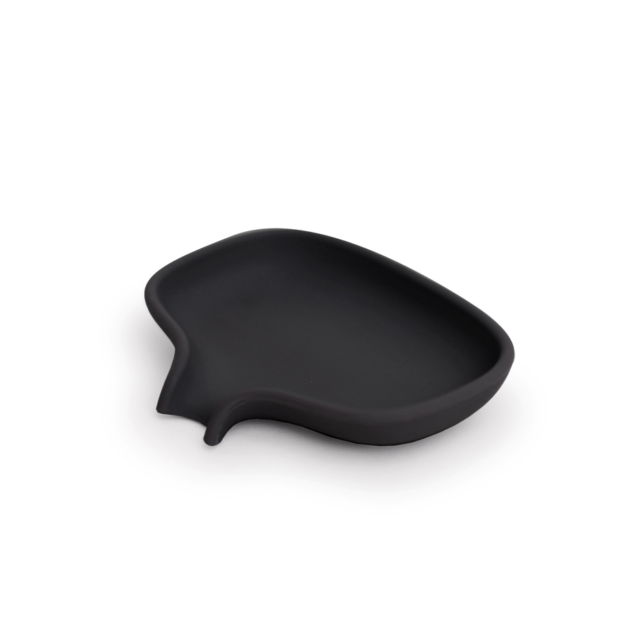 Silicone Soap Saver Dish with Draining Spout, SMALL Black