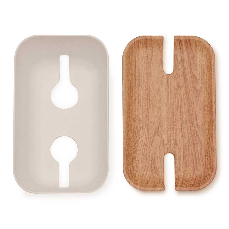 Cable Organiser M. Hideaway - White/Natural wooden print. 30x18x13,8 cm. Plastic, silicone - 2