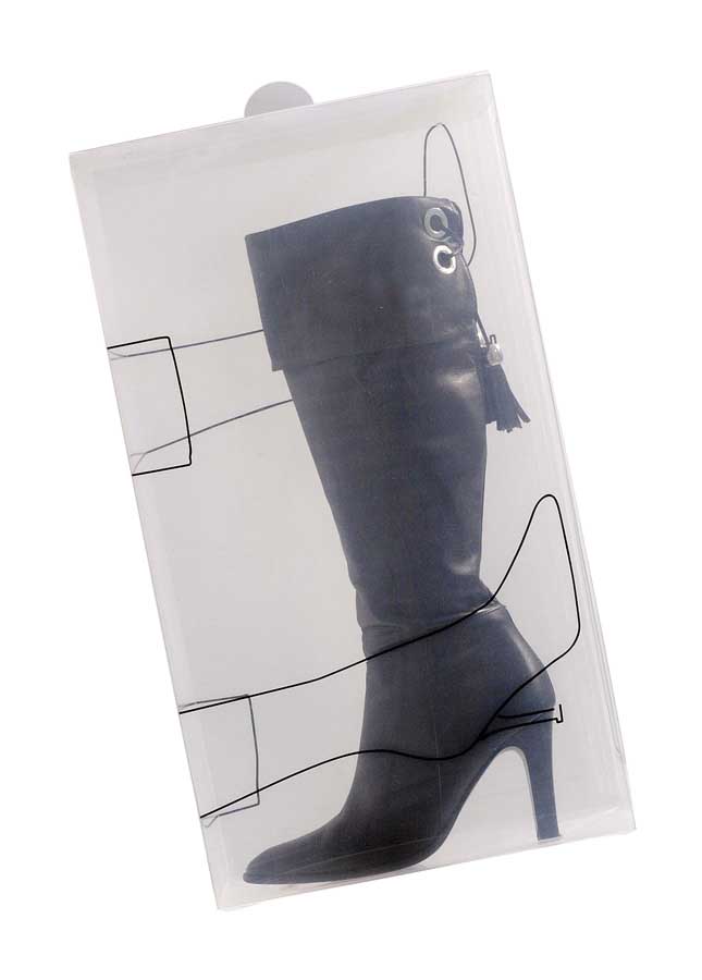Shoe box, knee length boot, 2 pcs - Clear/Black. 54x30x12,5 cm. Plastic - 3