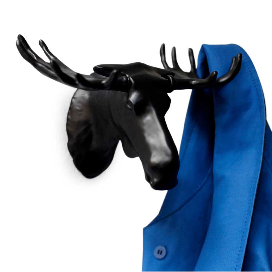 Moose Hook - Matte black. 22x12,5x13,8 cm. Lacquered cast zinc