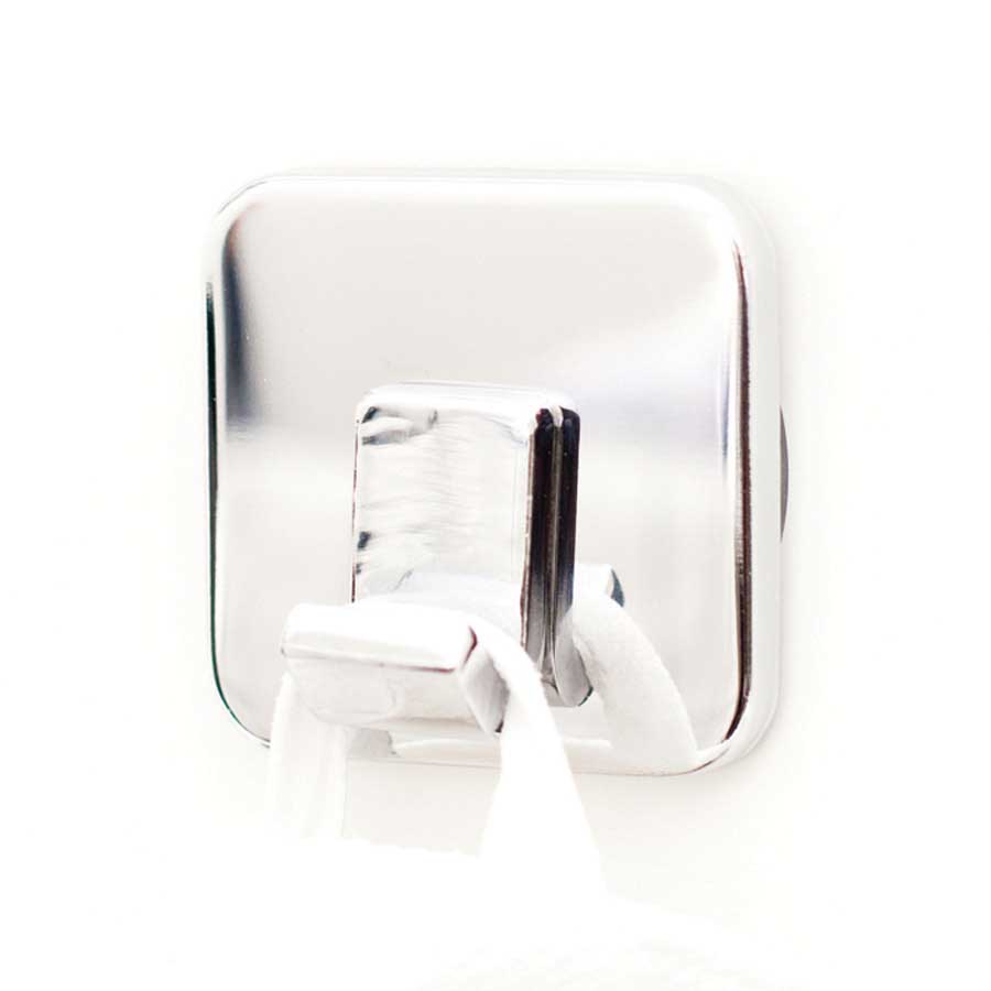 Square Single Hook, Curve. Suction cup mount. - Polished. 5,3x5,3x3,1 cm. Chromed stainless steel
